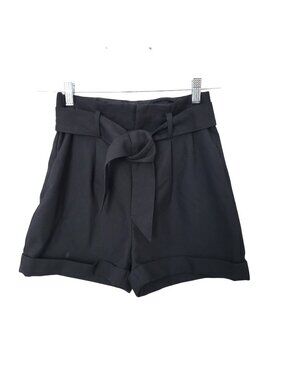 Madewell 1937 High Waist Sash Paperbag Wool Blend Belted Shorts Size 0 Black